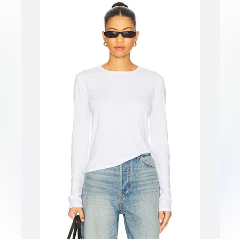 GOLDIE white ribbed slub long sleeve crewneck soft tee shirt very gd cond SM